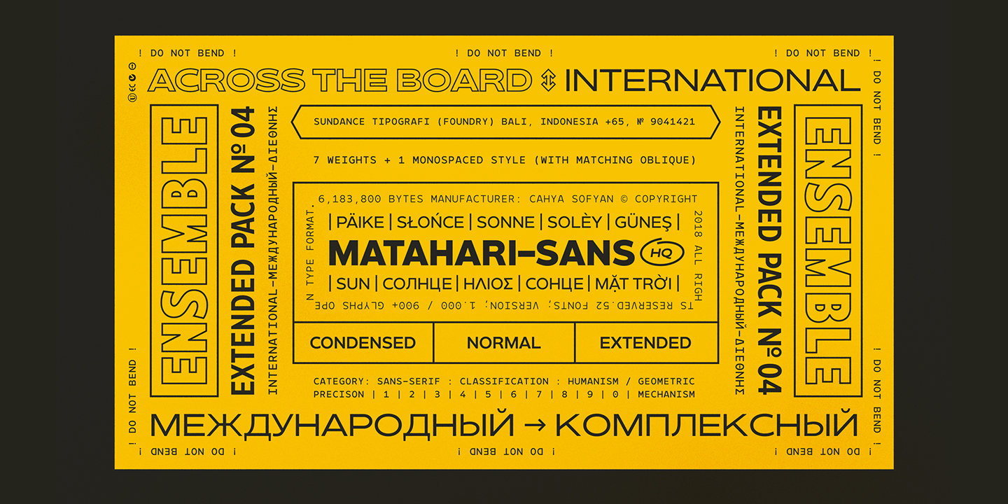 Ejemplo de fuente Matahari Sans Extended 800 Extra Bold